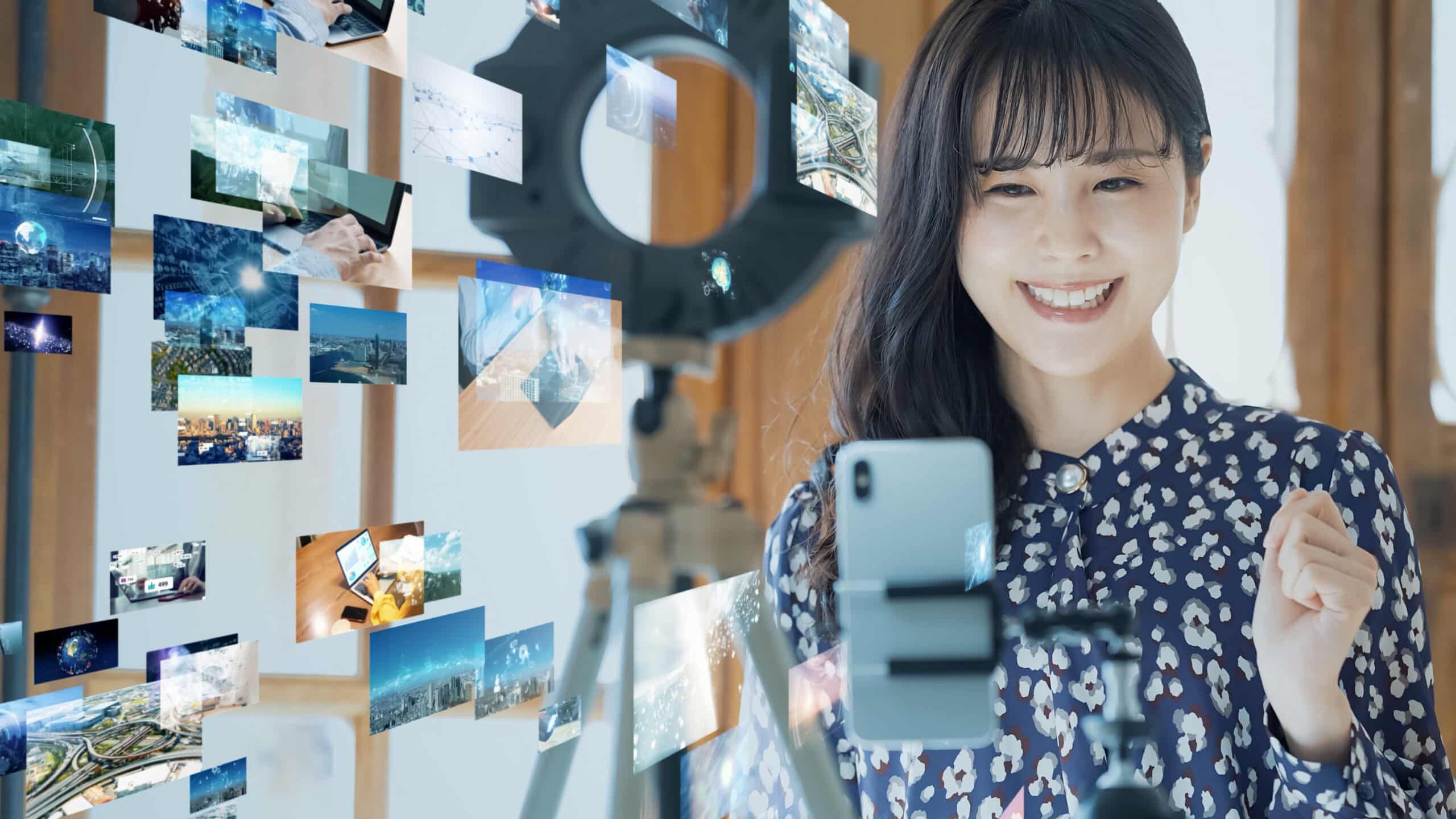 Lady surrounded by technology