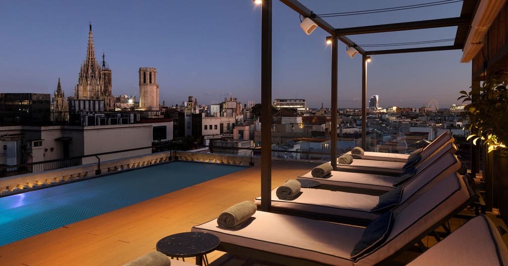 Pool at Kimpton Barcelona at night